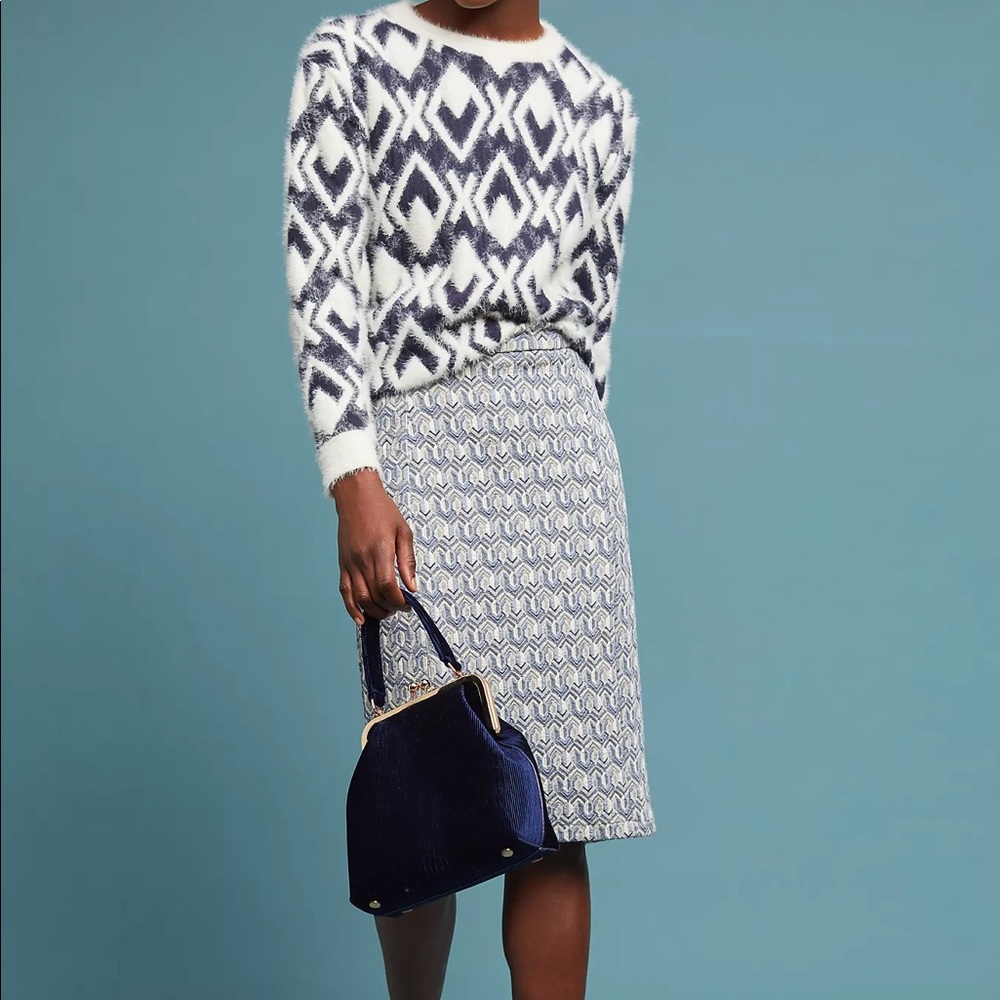 Anthropologie Blue and White Pencil Skirt